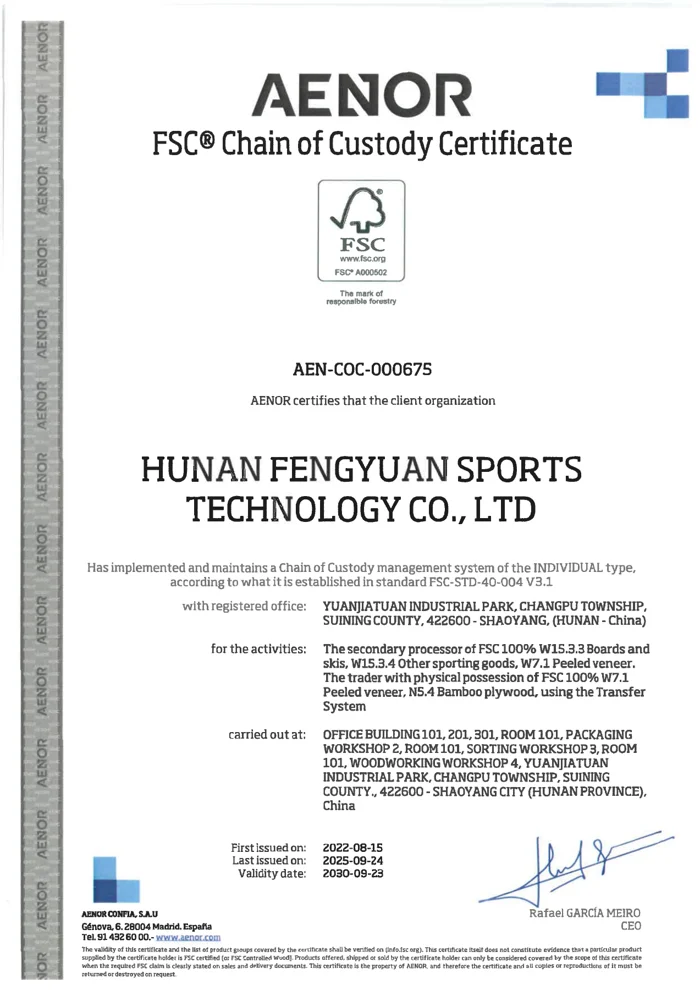 English FSC chain of custody certificate AEN-COC-000675